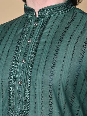 Maahii Fabs Bottle Green Rayon Silk Kurta Churidar Set for Men 6
