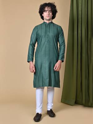 Maahii Fabs Bottle Green Rayon Silk Kurta Churidar Set for Men 7