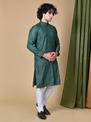Maahii Fabs Bottle Green Rayon Silk Kurta Churidar Set for Men 8