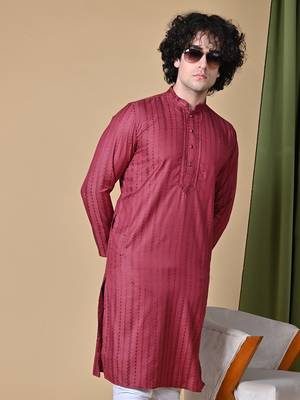 Maahii Fabs Maroon Rayon Silk Kurta Churidar Set for Men 1