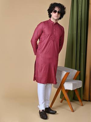 Maahii Fabs Maroon Rayon Silk Kurta Churidar Set for Men 2