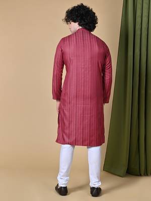 Maahii Fabs Maroon Rayon Silk Kurta Churidar Set for Men 3