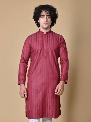 Maahii Fabs Maroon Rayon Silk Kurta Churidar Set for Men 4