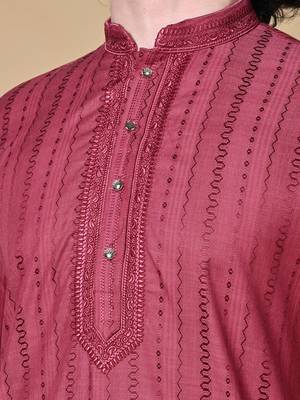 Maahii Fabs Maroon Rayon Silk Kurta Churidar Set for Men 5