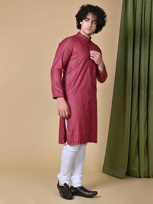 Maahii Fabs Maroon Rayon Silk Kurta Churidar Set for Men 6
