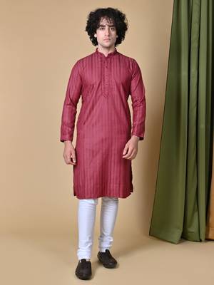 Maahii Fabs Maroon Rayon Silk Kurta Churidar Set for Men 7