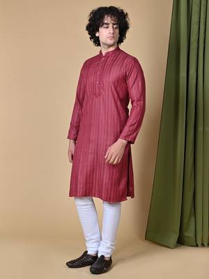 Maahii Fabs Maroon Rayon Silk Kurta Churidar Set for Men 8