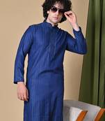 Maahii Fabs Navy Blue Rayon Silk Kurta Churidar Set for Men
