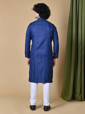 Maahii Fabs Navy Blue Rayon Silk Kurta Churidar Set for Men 3