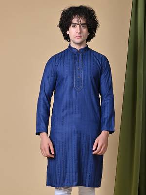 Maahii Fabs Navy Blue Rayon Silk Kurta Churidar Set for Men 4