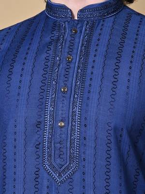 Maahii Fabs Navy Blue Rayon Silk Kurta Churidar Set for Men 5
