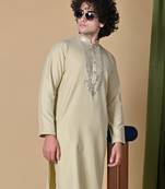 LightBrown Cotton blend Kurta Churidar Set for Men