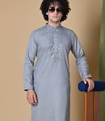 Maahii Fabs Slate Cotton blend Kurta Churidar Set for Men