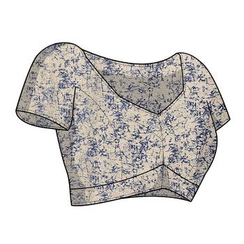 Navy Blue Chiffon Peacock Madhubani Print Saree With Unstitched Blouse Piece 5