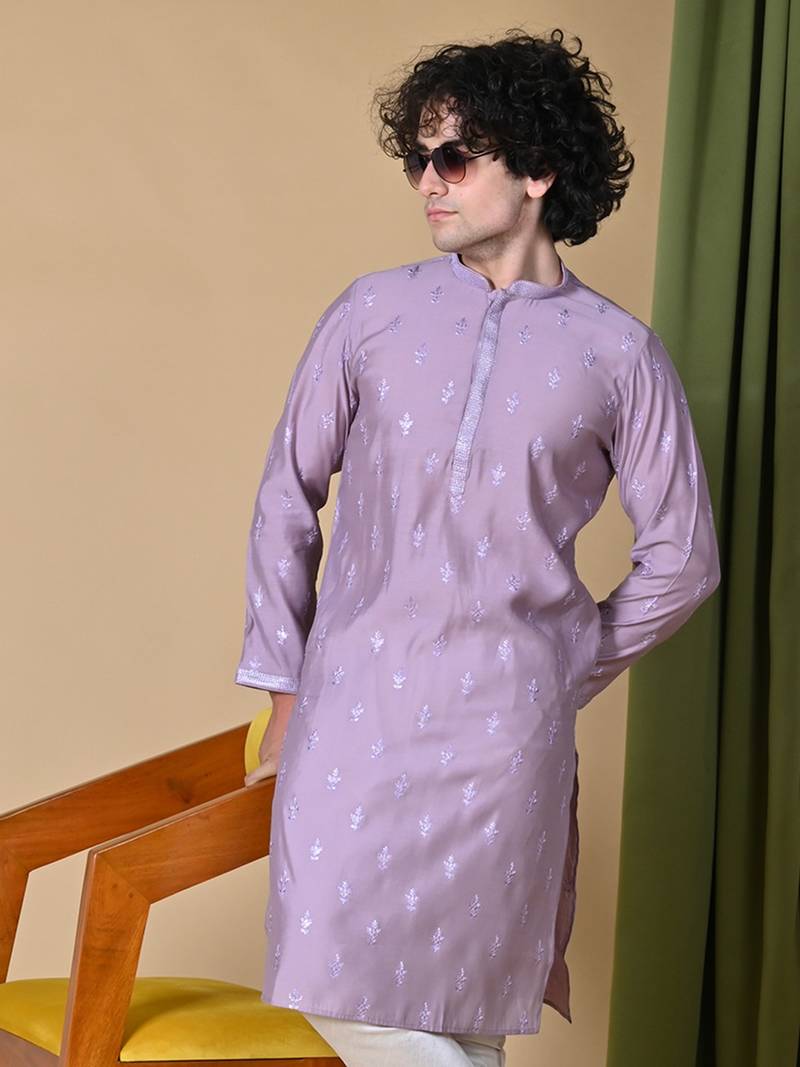 Maahii Fabs Lilac Mulberry Silk Kurta Churidar Set for Men