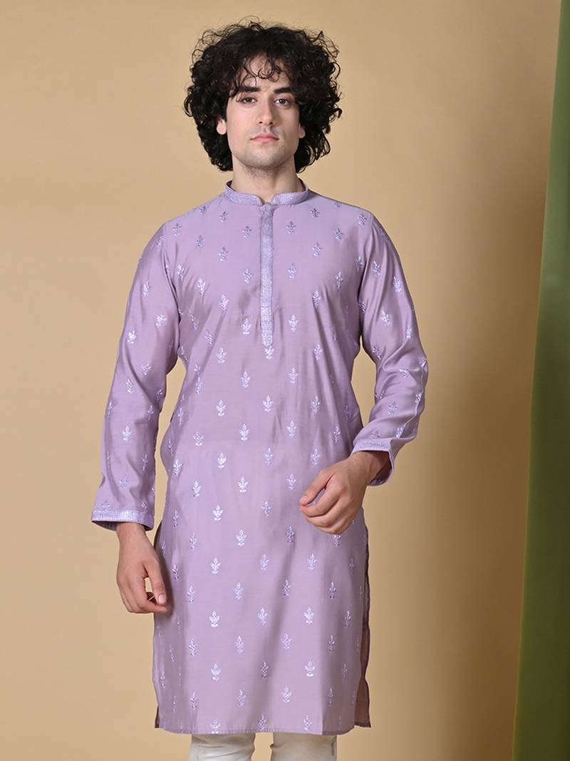 Maahii Fabs Lilac Mulberry Silk Kurta Churidar Set for Men