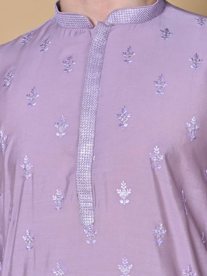 Maahii Fabs Lilac Mulberry Silk Kurta Churidar Set for Men