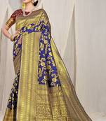 Blue pure silk with gold zari Faux kanchipuram saree with blouse