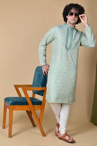 SEaGreen Jaquard Kurta Churidar Set for Men