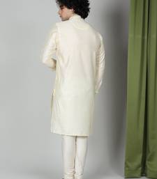 Cream Silk Blend Kurta Churidar Set for Men