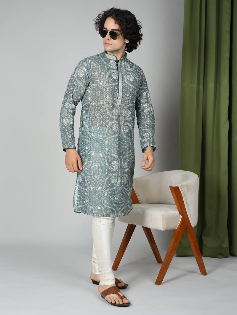 Maahii Fabs Green Georgette Kurta Churidar Set for Men