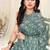 Dusty olive green satin block print pom pom lace saree with unstitched blouse piece