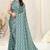 Dusty olive green satin block print pom pom lace saree with unstitched blouse piece