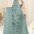 Dusty olive green satin block print pom pom lace saree with unstitched blouse piece