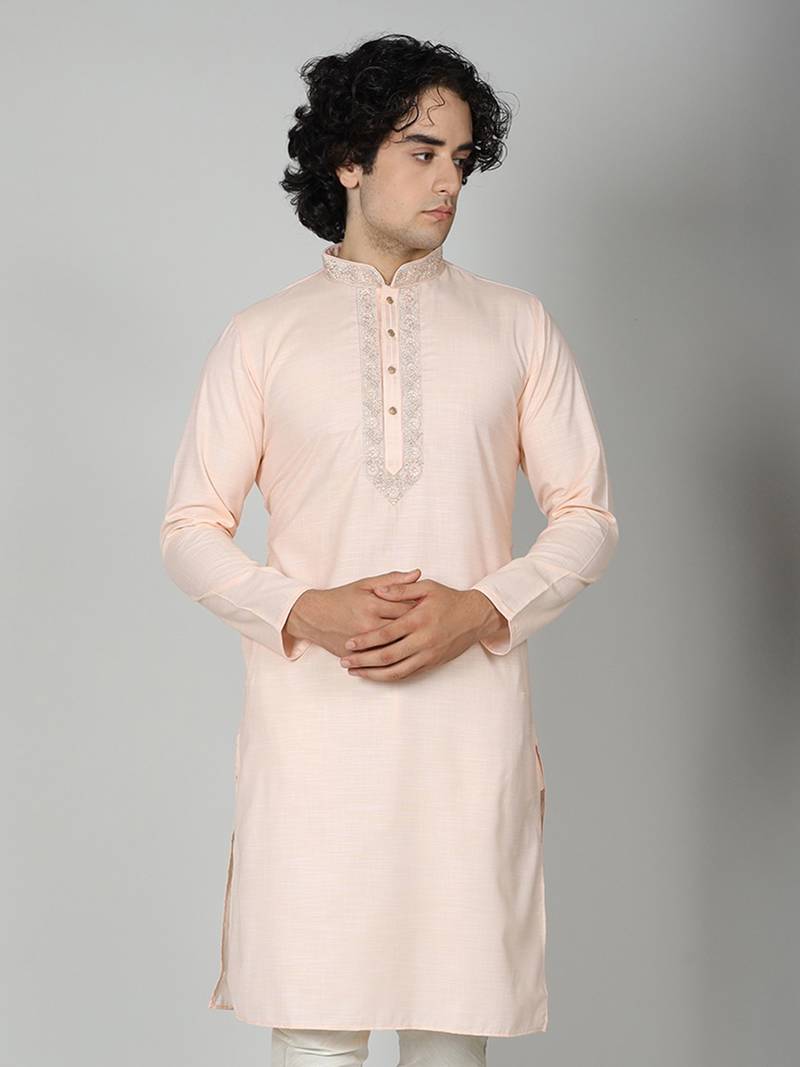 Maahii Fabs Peach Cotton Kurta Churidar Set for Men