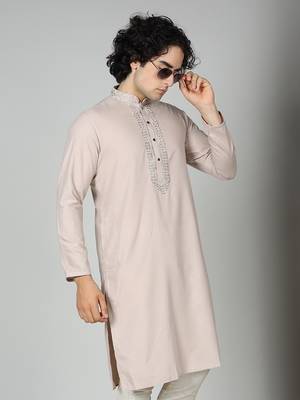 Pastel Pink Cotton Kurta Churidar Set for Men 1