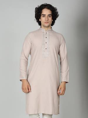 Pastel Pink Cotton Kurta Churidar Set for Men 2
