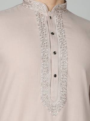 Pastel Pink Cotton Kurta Churidar Set for Men 3