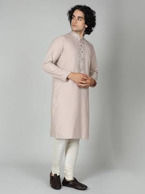 Pastel Pink Cotton Kurta Churidar Set for Men 4