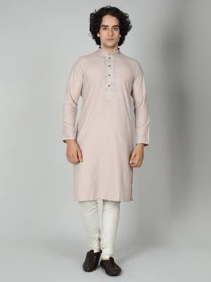 Pastel Pink Cotton Kurta Churidar Set for Men 5