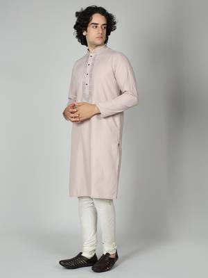 Pastel Pink Cotton Kurta Churidar Set for Men 6