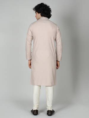 Pastel Pink Cotton Kurta Churidar Set for Men 8
