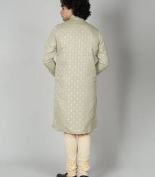 Grey Silk Blend Kurta Churidar Set for Men