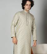 Grey Silk Blend Kurta Churidar Set for Men