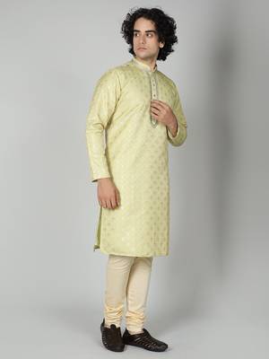 Pista Silk Blend Kurta Churidar Set for Men 5