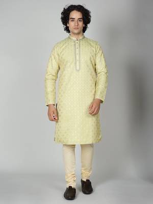 Pista Silk Blend Kurta Churidar Set for Men 6