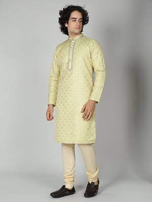Pista Silk Blend Kurta Churidar Set for Men 7