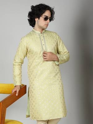 Pista Silk Blend Kurta Churidar Set for Men 1