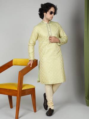 Pista Silk Blend Kurta Churidar Set for Men 8
