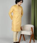 Yellow Silk Blend Kurta Churidar Set for Men