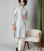 Maahii Fabs Grey Silk Blend Kurta Churidar Set for Men