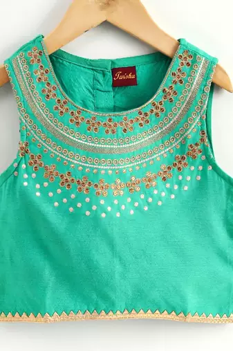 Embroidered Top With Pirnted Dhoti Pants - Sea Green