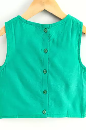 Embroidered Top With Pirnted Dhoti Pants - Sea Green
