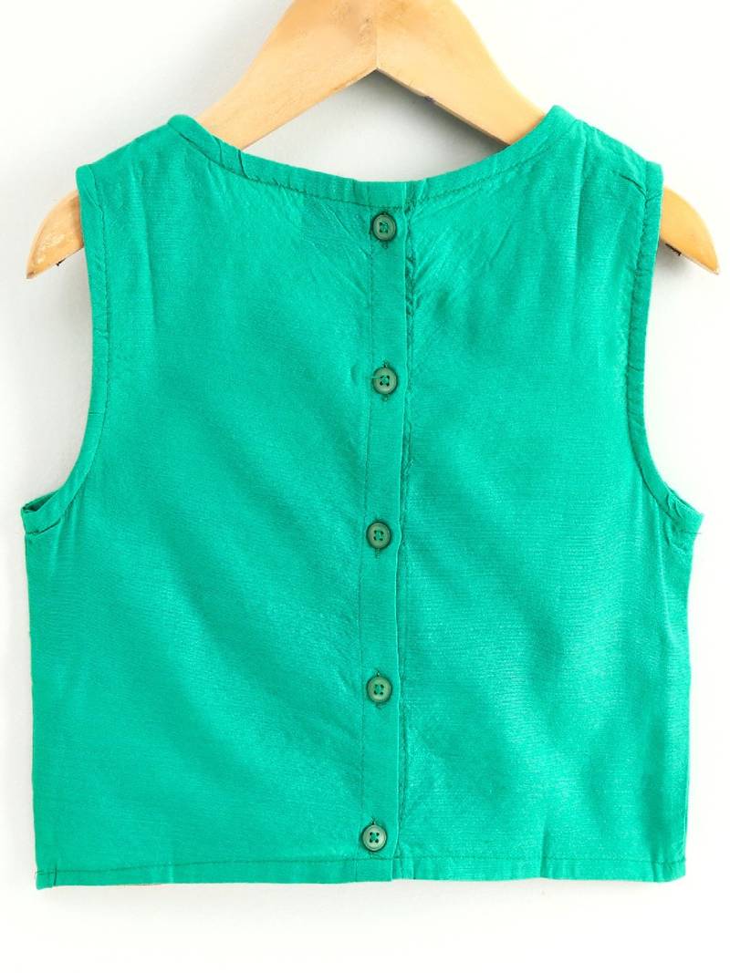 Embroidered Top With Pirnted Dhoti Pants - Sea Green