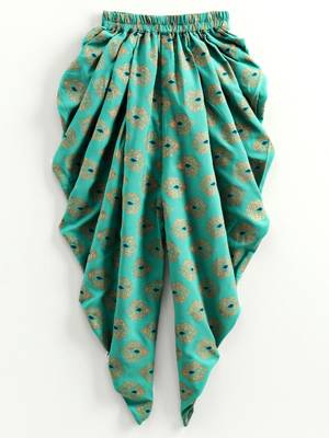 Embroidered Top With Pirnted Dhoti Pants - Sea Green 4