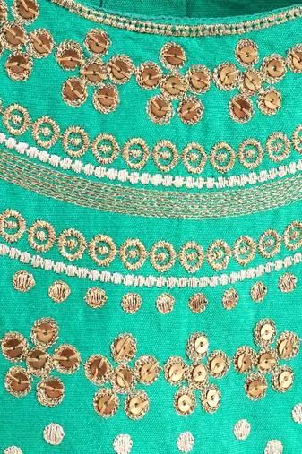 Embroidered Top With Pirnted Dhoti Pants - Sea Green